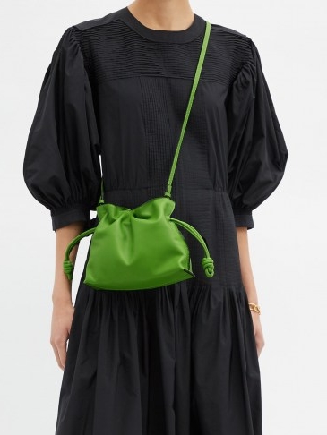 LOEWE Flamenco green mini drawstring leather cross-body bag