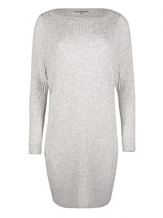 OLIVER BONAS Flat Rib Grey Knitted Jumper Dress | classic rib knit dresses - flipped