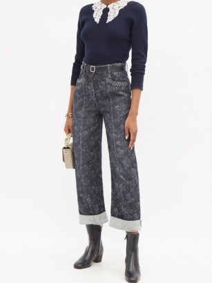 CHLOÉ Floral-print cropped wide-leg jeans ~ washed grey printed denim - flipped