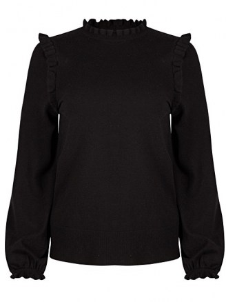 OLIVER BONAS Frill Detail Black Knitted Jumper | ruffle trim jumpers - flipped