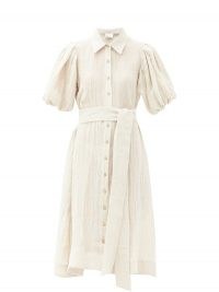 LISA MARIE FERNANDEZ Gathered-sleeve linen-blend calico shirt dress ~ vacation day dresses