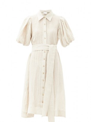 LISA MARIE FERNANDEZ Gathered-sleeve linen-blend calico shirt dress ~ vacation day dresses