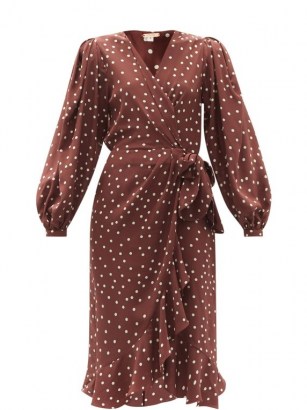 JOHANNA ORTIZ Geography of Life polka-dot silk wrap dress ~ brown spot print dresses