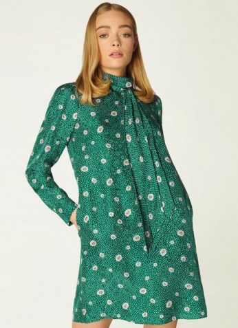 L.K. BENNETT GEORGE GREEN DAISY SPOT PRINT MINI DRESS / high neck floral dresses