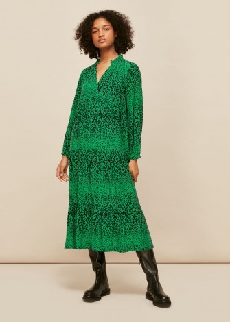 WHISTLES SPECKLED ANIMAL ENORA DRESS ~ green flowing midi dresses