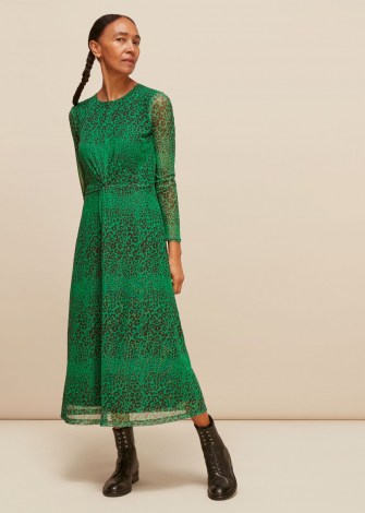 WHISTLES SPECKLED ANIMAL MESH DRESS ~ green sheer overlay dresses - flipped