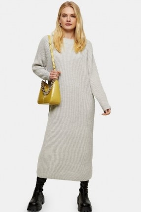 Topshop Grey Crew Knitted Midi Jumper Dress | longline sweater dresses - flipped