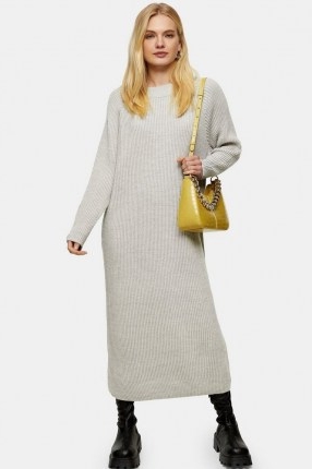 Topshop Grey Crew Knitted Midi Jumper Dress | longline sweater dresses