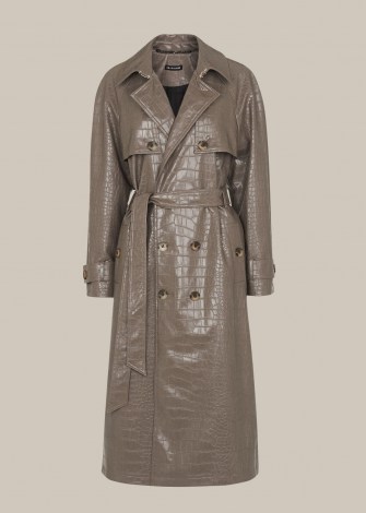 WHISTLES CROC BELTED TRENCH COAT / grey crocodile embossed coats - flipped