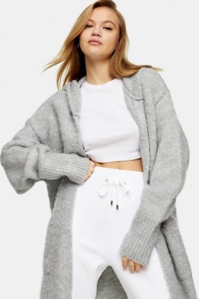 Topshop Grey Maxi Knitted Hoodie Cardigan | longline open hoodies | slouchy drop shoulder cardigans