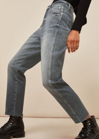 WHISTLES SLIM FRAYED DETAIL JEAN / grey denim jeans - flipped