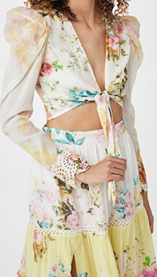 Hemant and Nandita Crop Top / puff sleeve floral tie front tops - flipped