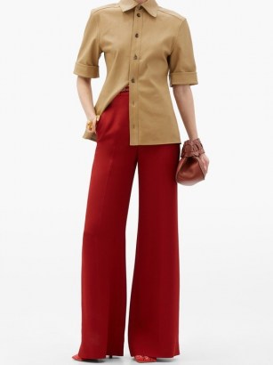 CHLOÉ High-rise leather-belted crepe wide-leg trousers – chic red pants