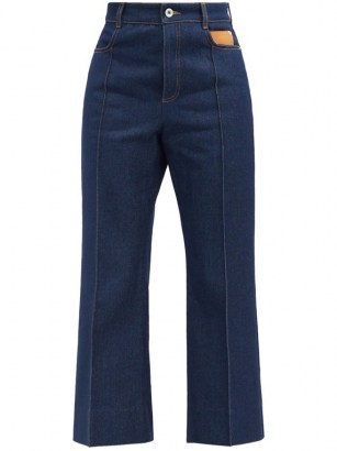 PACO RABANNE High-rise pintucked kick-flare jeans ~ cropped denim flares - flipped