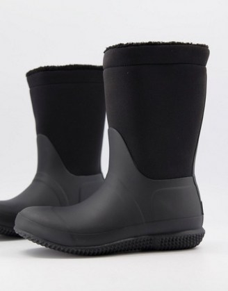 Hunter Original teddy lined fold wellington boots in black ~ wellies