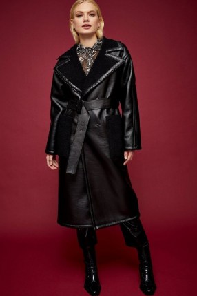 Topshop IDOL Black PU And Borg Reversible Coat – faux leather coats - flipped