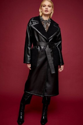 Topshop IDOL Black PU And Borg Reversible Coat – faux leather coats