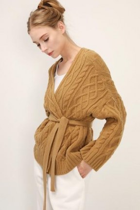storets Autumn Cable Knit Cardigan | brown belted wrap cardigans