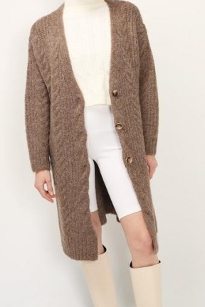 storets Zoe Cable Knit Cardigan | brown longline cardigans