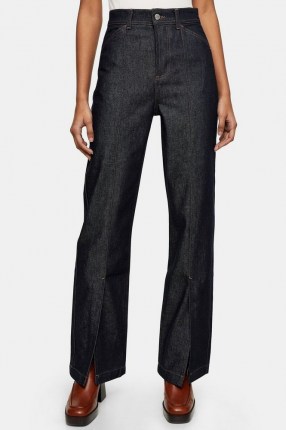 Topshop Indigo Split Hem Parallel Jeans | slit hems | dark denim