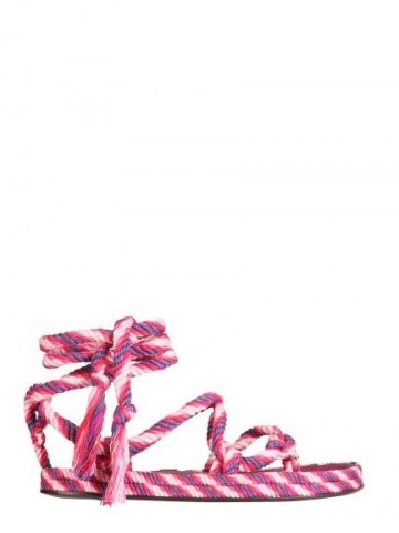 ISABEL MARANT SANDALO EROL IN CORDA DI COTONE | flat pink ankle tie sandals | strappy flats - flipped