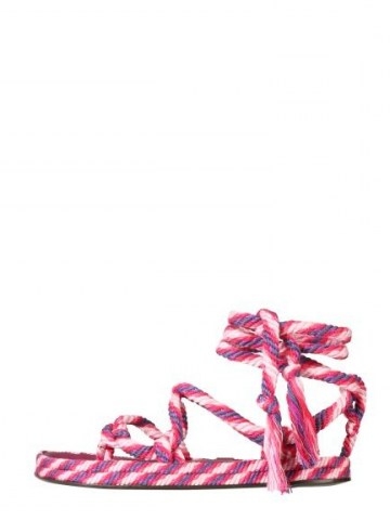 ISABEL MARANT SANDALO EROL IN CORDA DI COTONE | flat pink ankle tie sandals | strappy flats