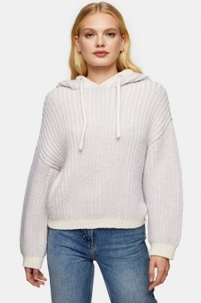 TOPSHOP Ivory And Lilac Plaited Knitted Hoodie ~ chunky knit hoodies ~ pullovers with hoods