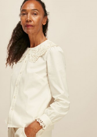 WHISTLES LACE COLLARED COTTON BLOUSE ~ oversized collar blouses - flipped