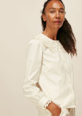 WHISTLES LACE COLLARED COTTON BLOUSE ~ oversized collar blouses