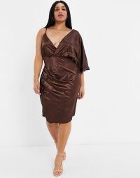 Jaded Rose Plus wrap midaxi satin dress in chocolate brown ~ plunging curvy size party dresses