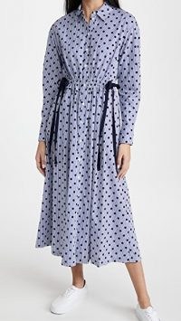 Jason Wu Polka Dot Shirt Dress / blue gathered waist spot print dresses