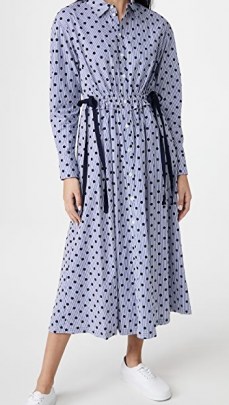 Jason Wu Polka Dot Shirt Dress / blue gathered waist spot print dresses - flipped