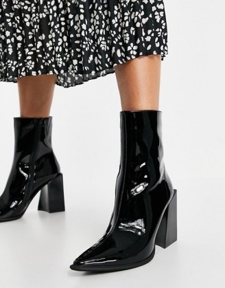 Jeffrey Campell Lasiren heeled ankle boots in black ~ patent block heel boots - flipped