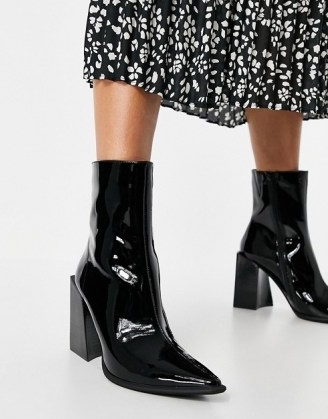 Jeffrey Campell Lasiren heeled ankle boots in black ~ patent block heel boots