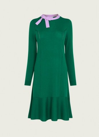 L.K. BENNETT JENNA GREEN & LILAC MERINO WOOL FLIPPY HEM DRESS ~ fine knit dresses - flipped