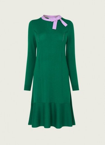 L.K. BENNETT JENNA GREEN & LILAC MERINO WOOL FLIPPY HEM DRESS ~ fine knit dresses