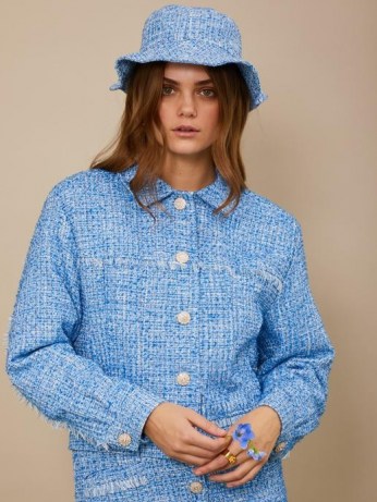 sister jane Bubblegum Tweed Frayed Jacket blue ~ textured frayed detail jackets