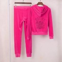Juicy Couture Velvet Zip Up Hoodie & Tracksuit Pants 2 Piece Set ~ casual fashion sets - flipped