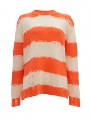 ACNE STUDIOS Kantonia striped distressed knitted sweater / oversized slouchy orange stripe crew neck / distressed sweaters - flipped