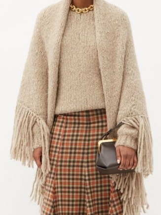 GABRIELA HEARST Lauren fringed cashmere wrap ~ beige knitted capes ~ luxe fringe trim wraps - flipped