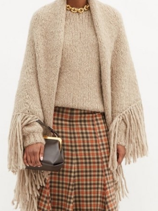 GABRIELA HEARST Lauren fringed cashmere wrap ~ beige knitted capes ~ luxe fringe trim wraps