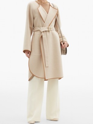CHLOÉ Leather-trimmed wool-blend felt coat – belted wrap coats – chic outerwear - flipped