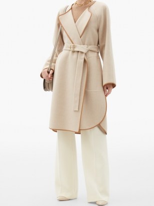 CHLOÉ Leather-trimmed wool-blend felt coat – belted wrap coats – chic outerwear