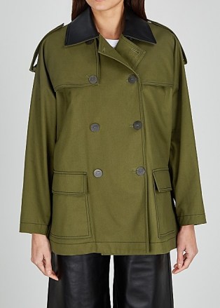 LOEWE Army green leather-trimmed twill jacket ~ military style jackets