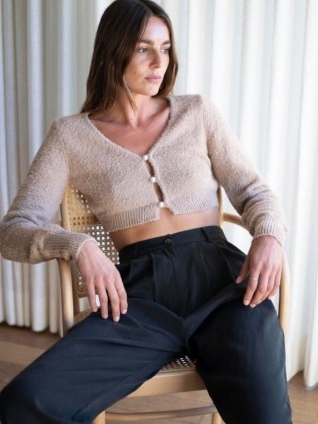 Reformation Lotte Cropped Cardigan | crop hem cardigans | neutral knits