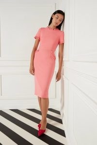 Goat LUCILLE JERSEY PENCIL DRESS ~ coral pink frill trim dresses