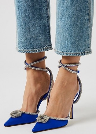 MACH & MACH 105 royal blue crystal-embellished satin pumps ~ glamorous stiletto heels