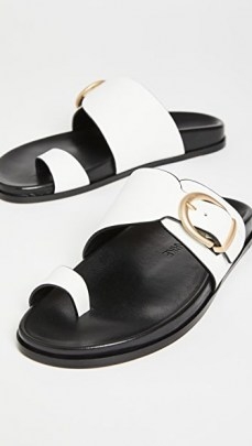 Marion Parke Cyrus Slides / white leather buckled sliders - flipped