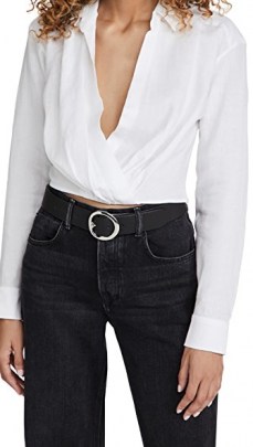 Marissa Webb Maxwell Linen Shirt | white wrap style crop hem shirts