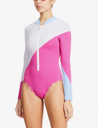 MARYSIA North Sea Rashguard colour-block scallop-trimmed swimsuit / colour block scalloped edge swimsuits - flipped